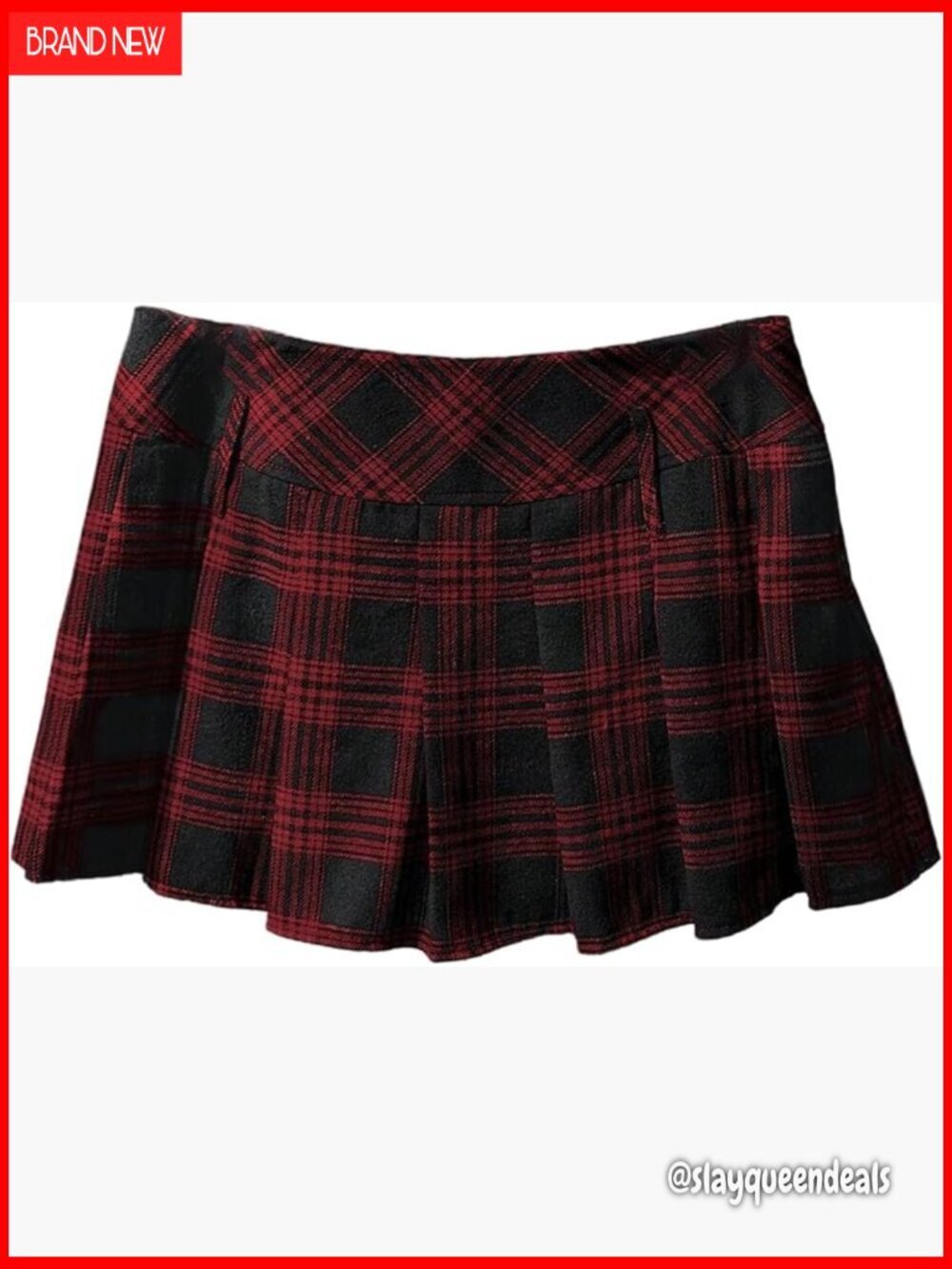 Plaid Mini Skirt with Built-in Shorts, Pleated Hem, Zip Closure